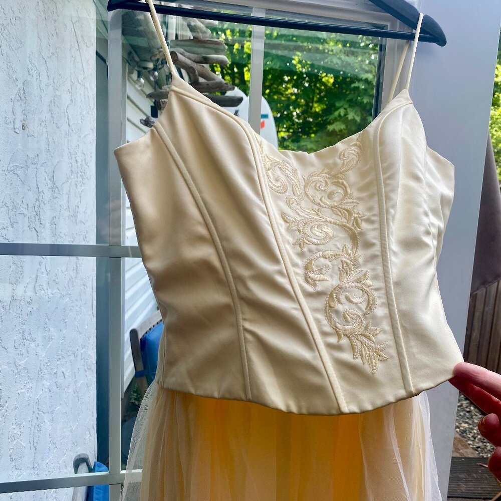 Vintage Jessica McClintock for Gunne Sax Butter yellow corset gown size 13 - Picture 7 of 13